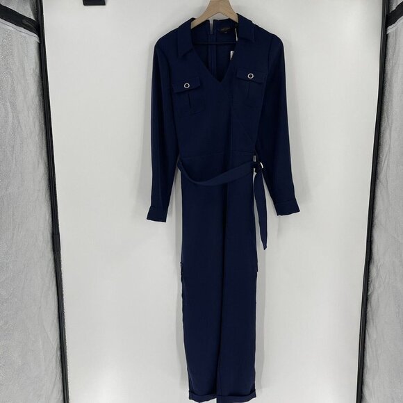 Ted Baker Flan Belted Long Sleeve Utility Jumpsuit in Navy -SZ 3 US 8 - Picture 2 of 7